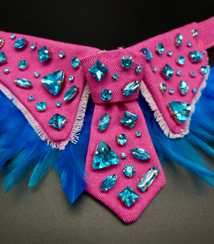 The Pink Denim Insta Tie®️ and Collar with fluffies
